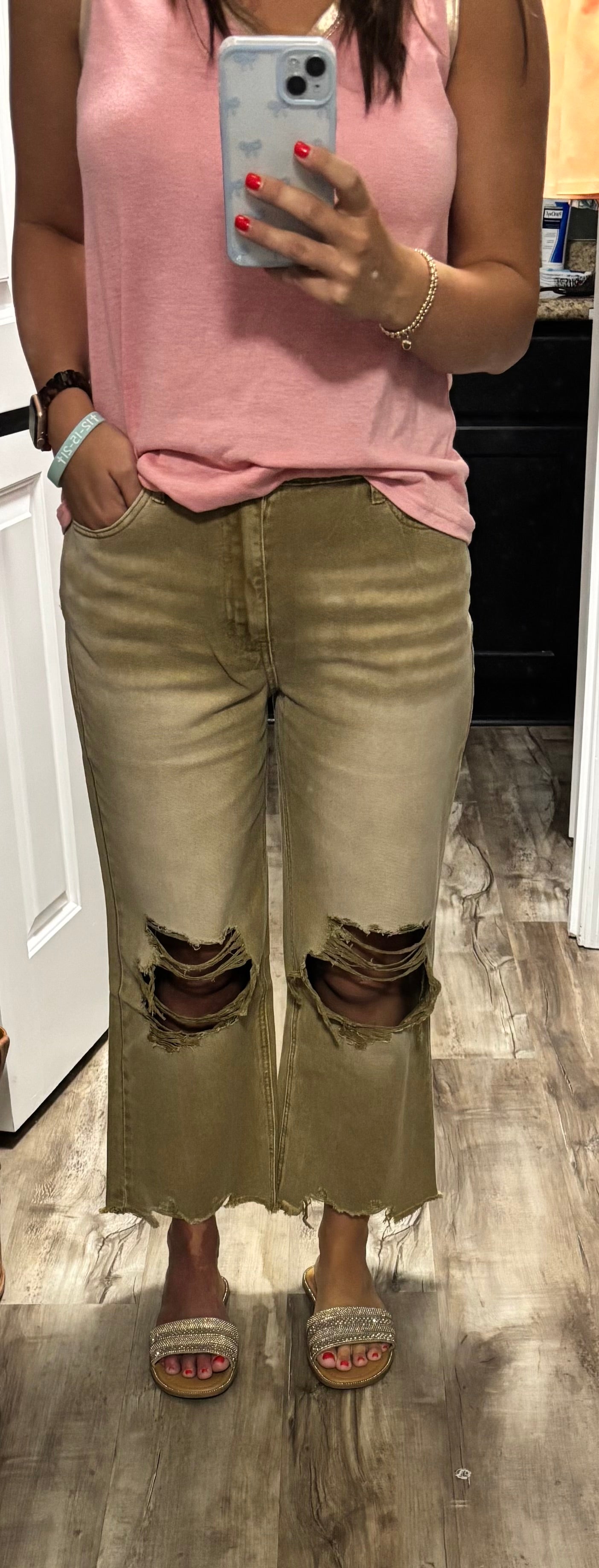 Washed Distressed Camel Denim Jeans