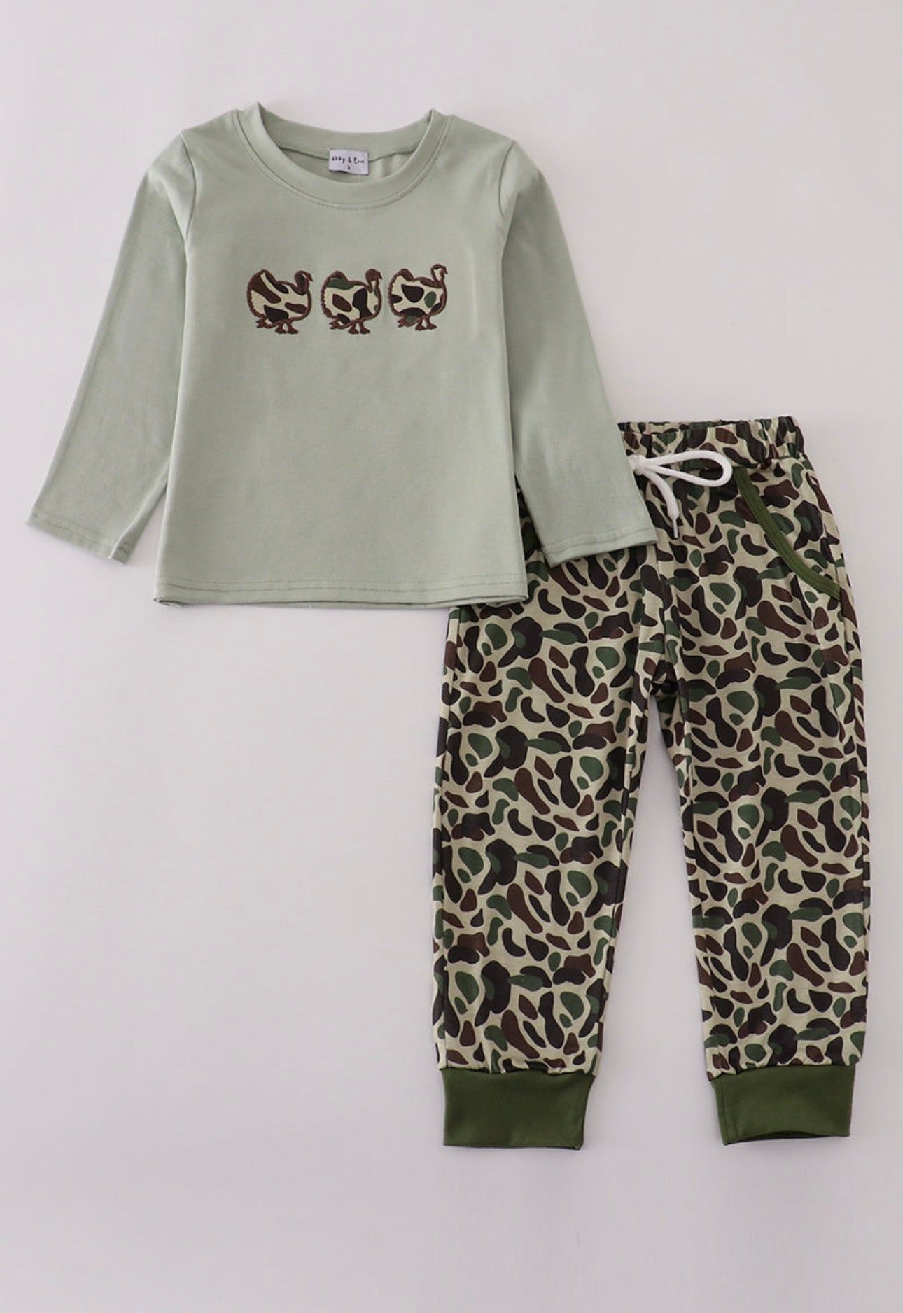 Sage Camo Turkey Applique Pants Set