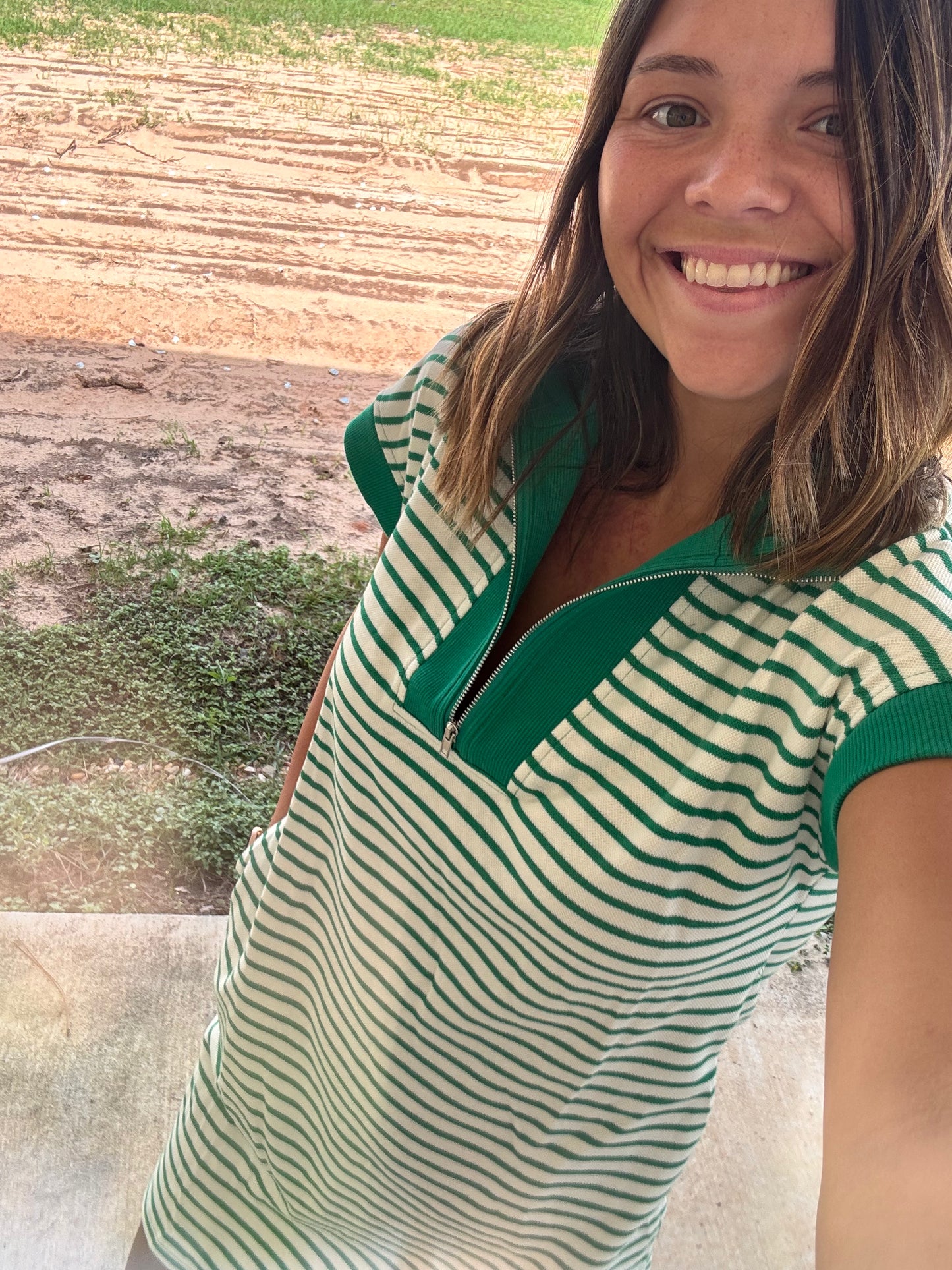 Green Stripe Quarter Zip Dress