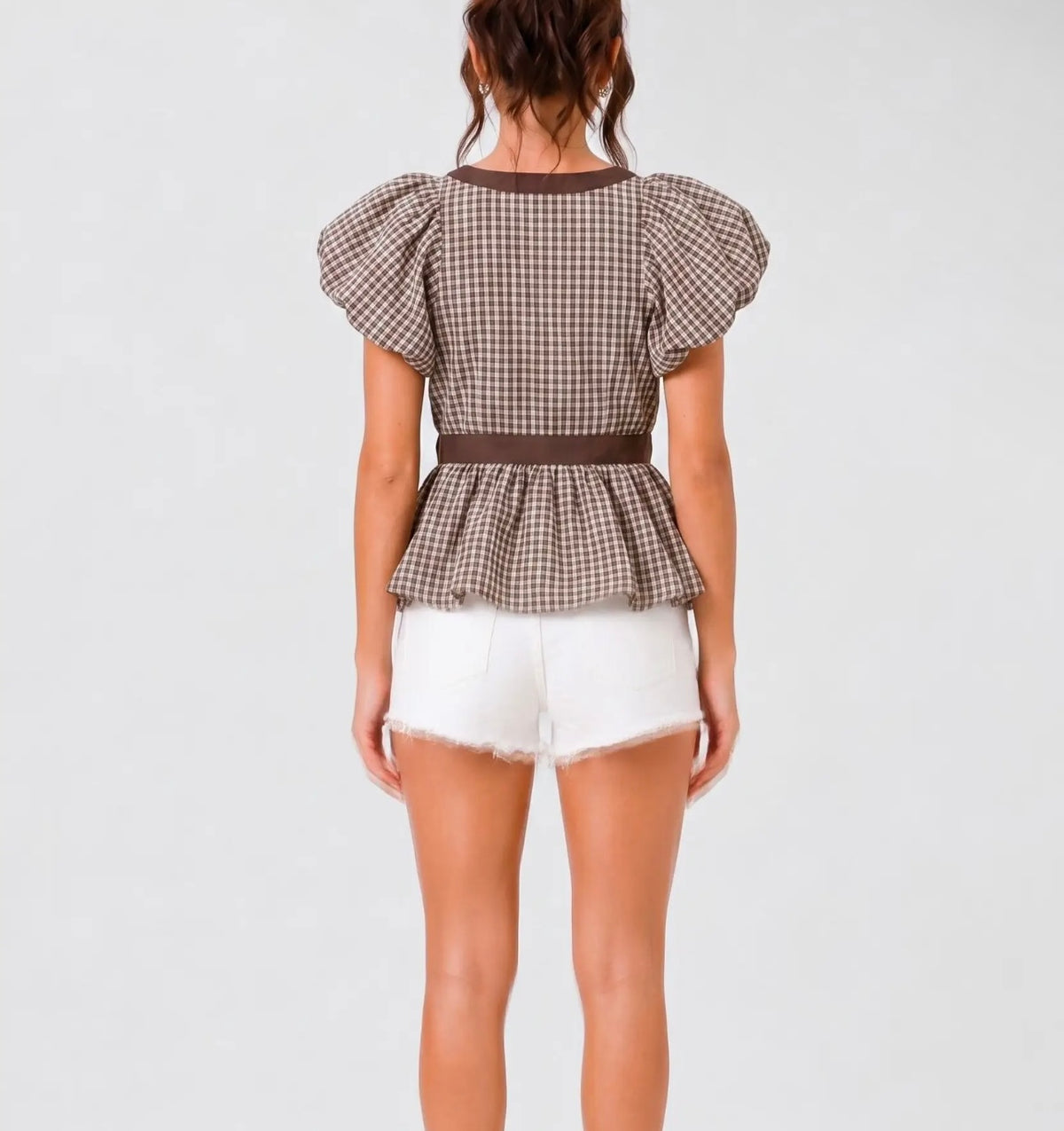 Bubble Hem Gingham Blouse
