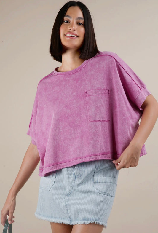 Mineral Washed Oversized Crop Knit Top