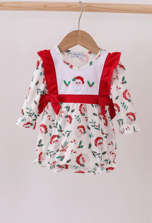 Red Santa Claus Embroidery Ruffle Bubble