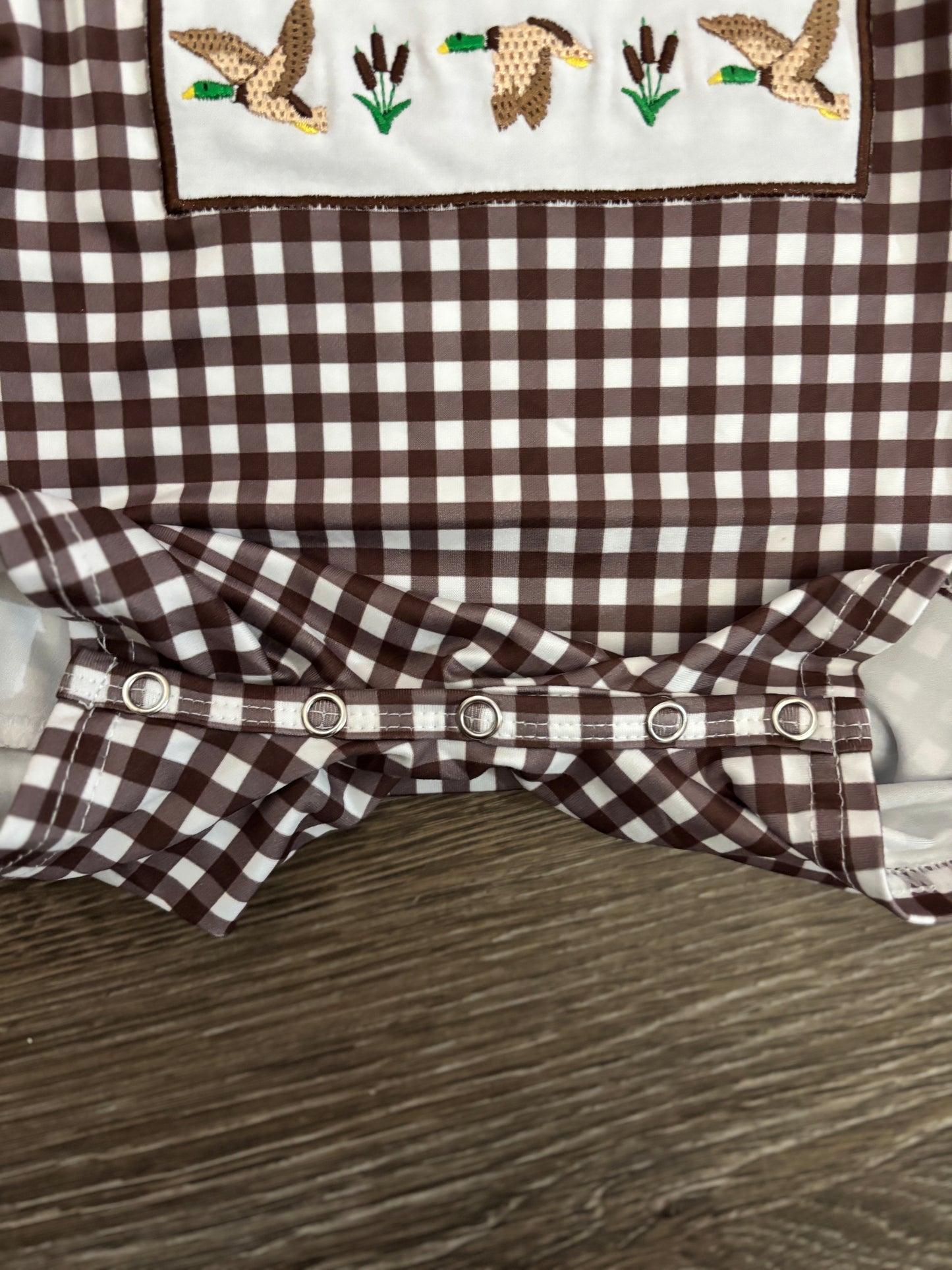 Brown Plaid Romper with Ducks
