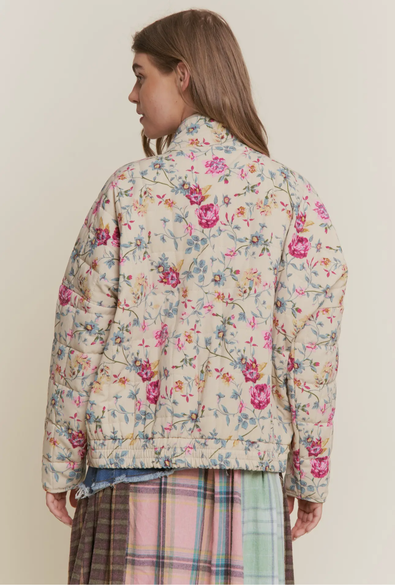 Floral Print Quilted Zip Up Jacket