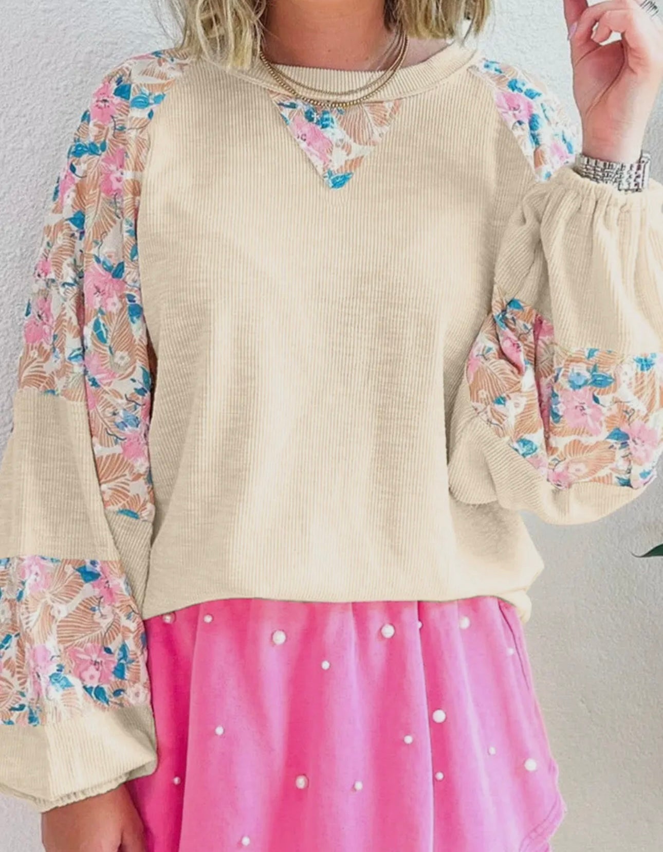 Floral Balloon Sleeve Blouse