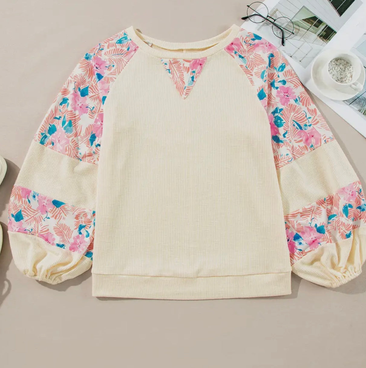 Floral Balloon Sleeve Blouse
