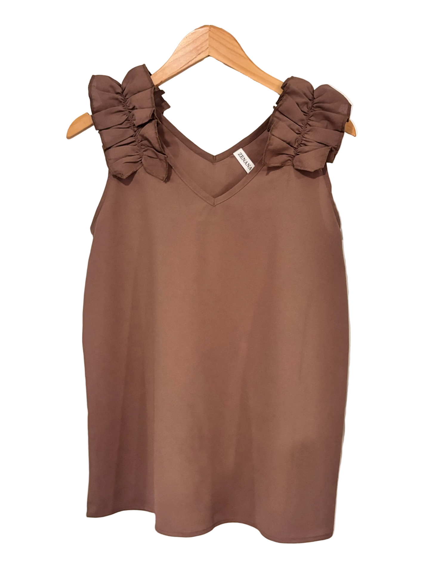 Ruffle Sleeve Tank (Mocha)