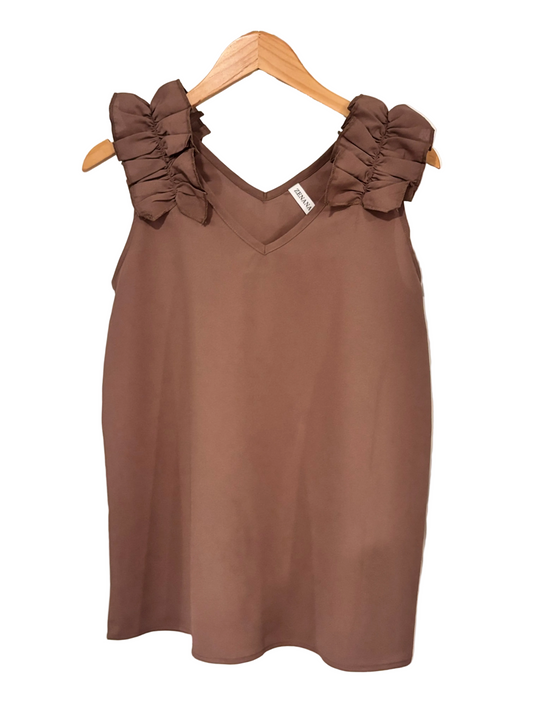 Ruffle Sleeve Tank (Mocha)