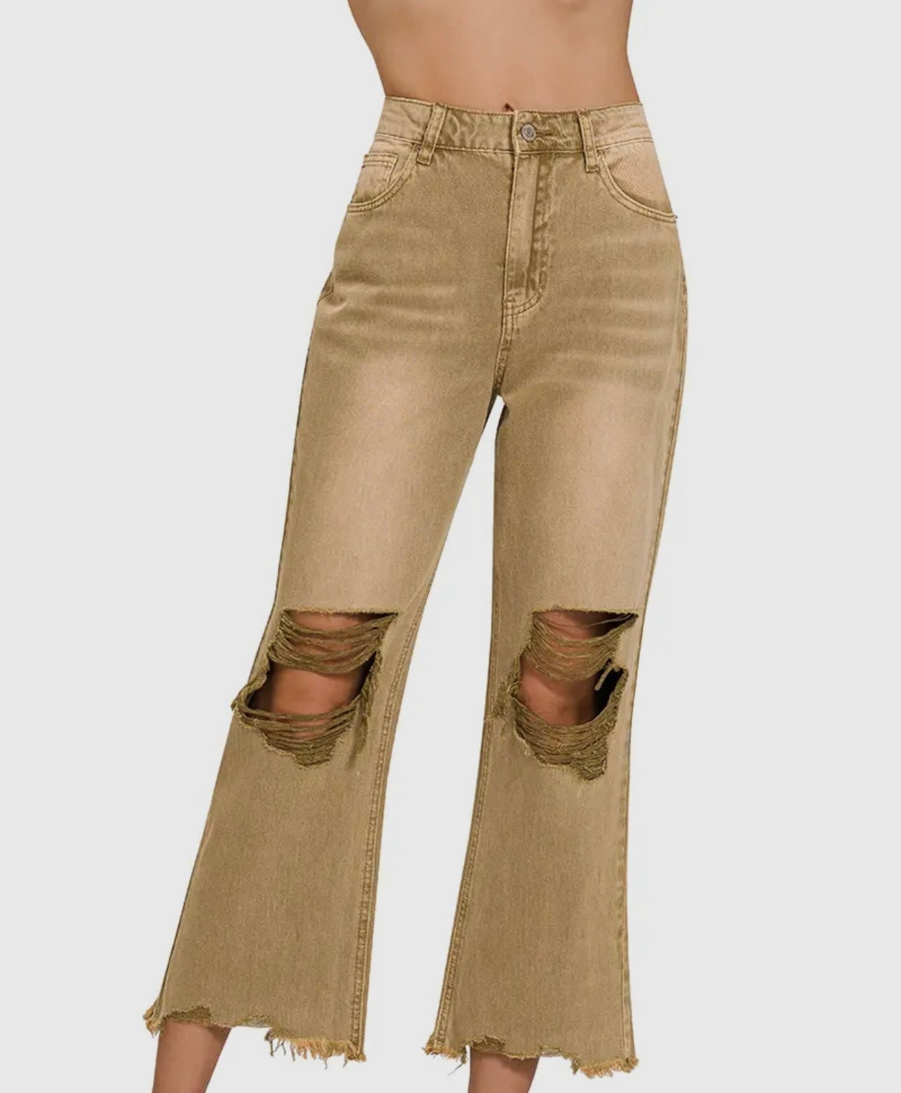 Washed Distressed Camel Denim Jeans