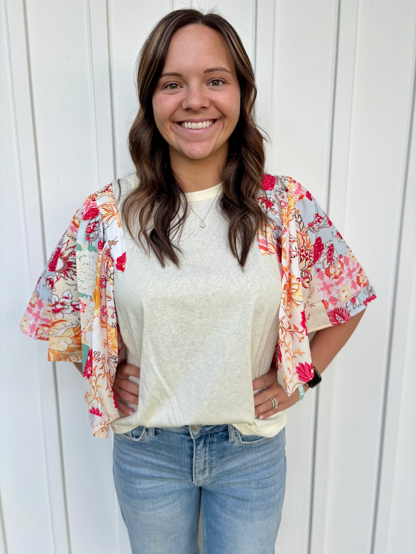 Beige Half Batwing Sleeve Blouse