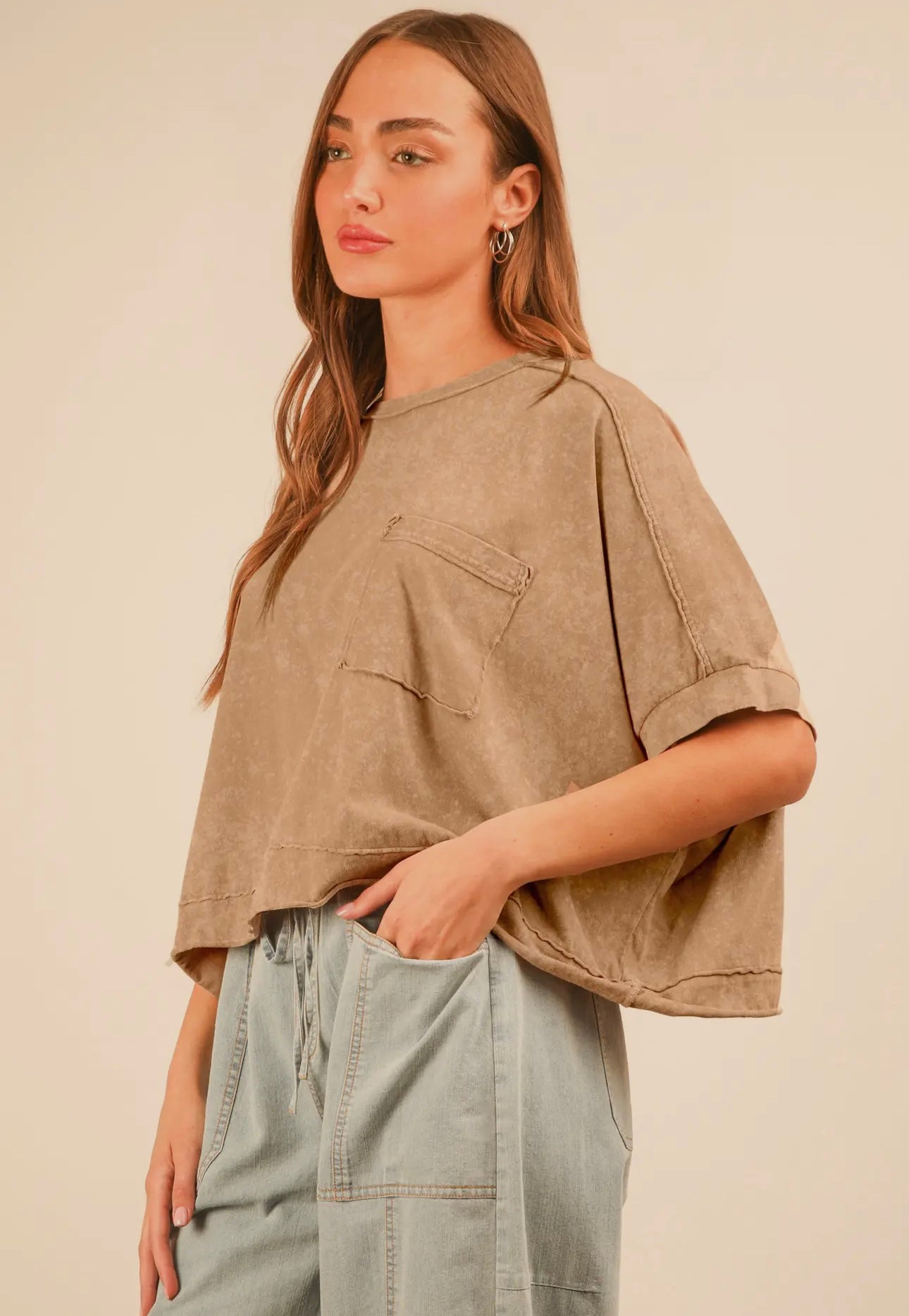 Mineral Washed Oversized Crop Knit Top