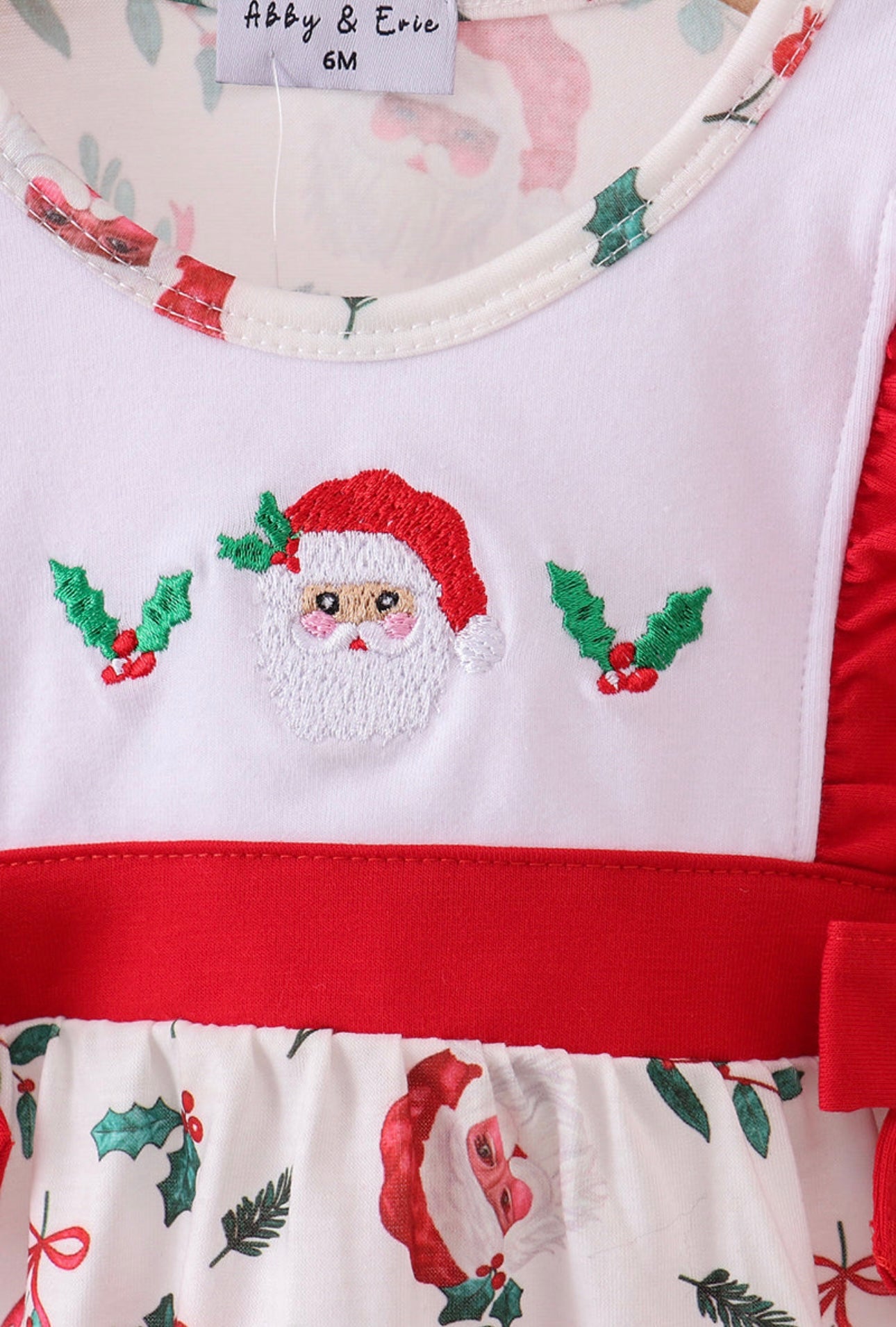 Red Santa Claus Embroidery Ruffle Bubble
