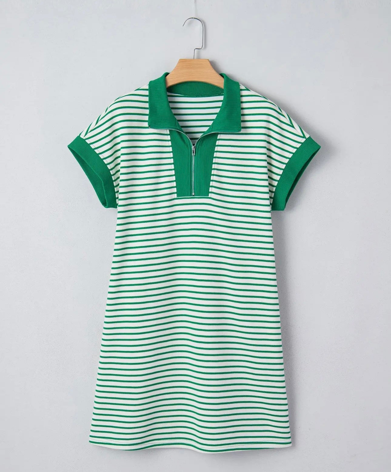 Green Stripe Quarter Zip Dress
