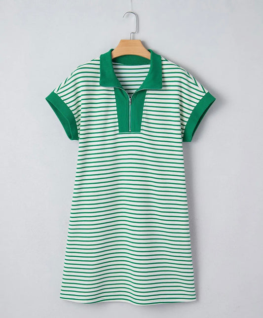 Green Stripe Quarter Zip Dress