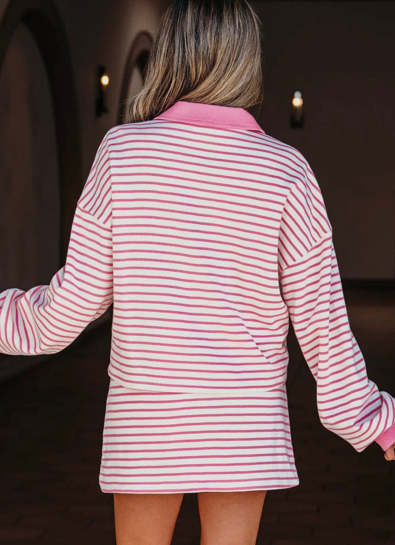 Pink Striped Skirt Set