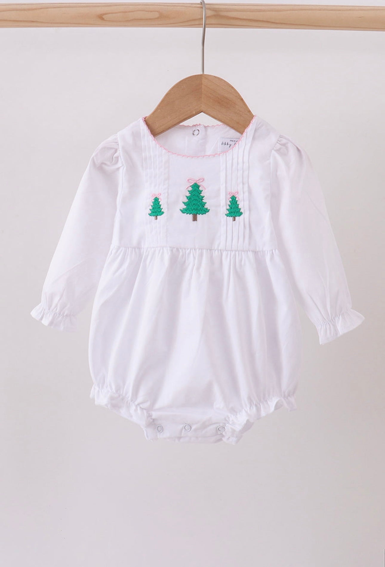 Premium White Christmas Tree Embroidery Ruffle Bubble