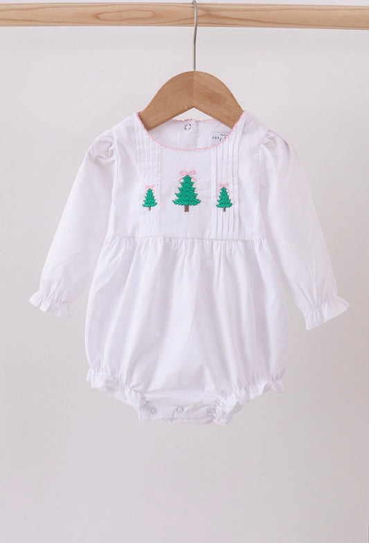 Premium White Christmas Tree Embroidery Ruffle Bubble