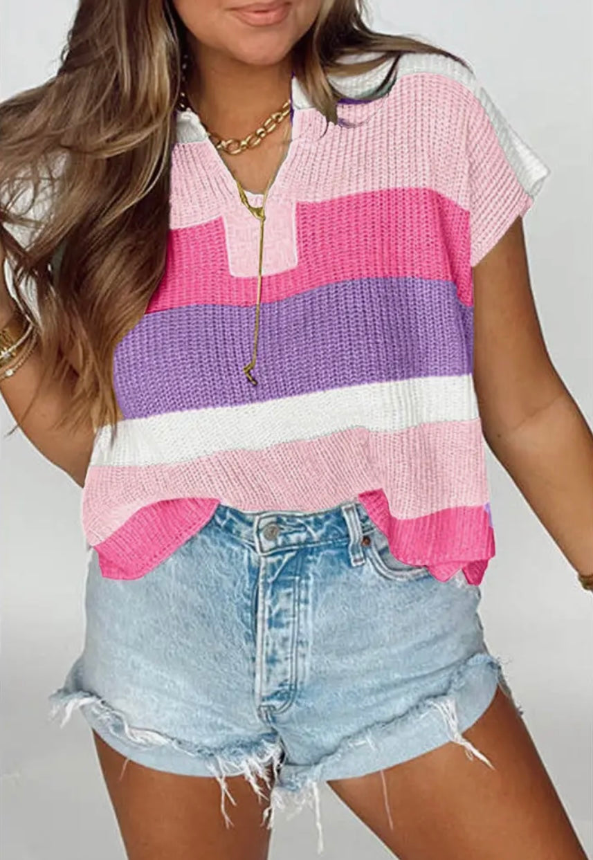 Purple Colorblock Knit Top