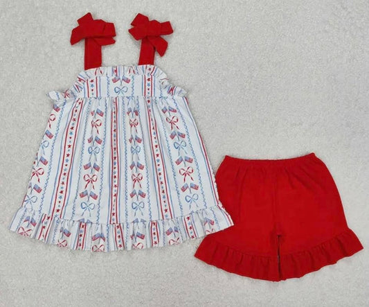 Bow + Flag Ruffle Shorts Set