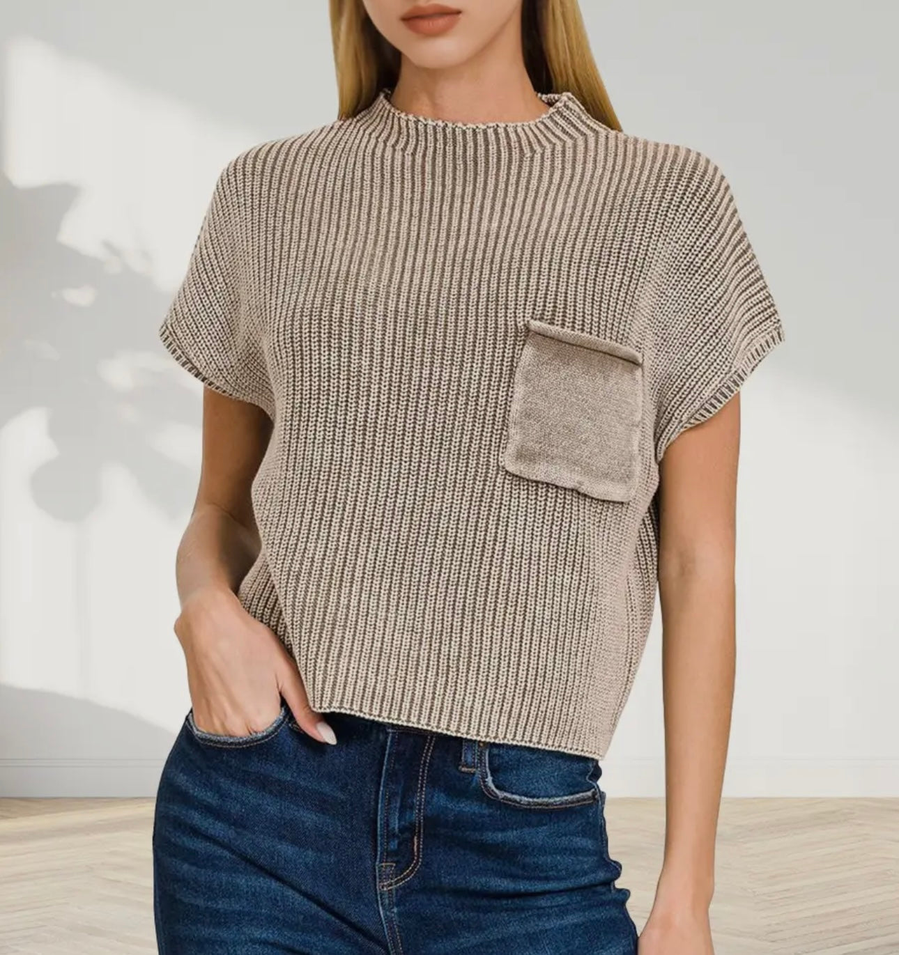 Mock Neck Short Sleeve Sweater