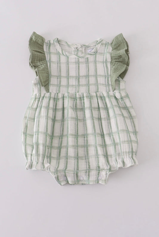 Premium Sage Ruffle Plaid Bubble