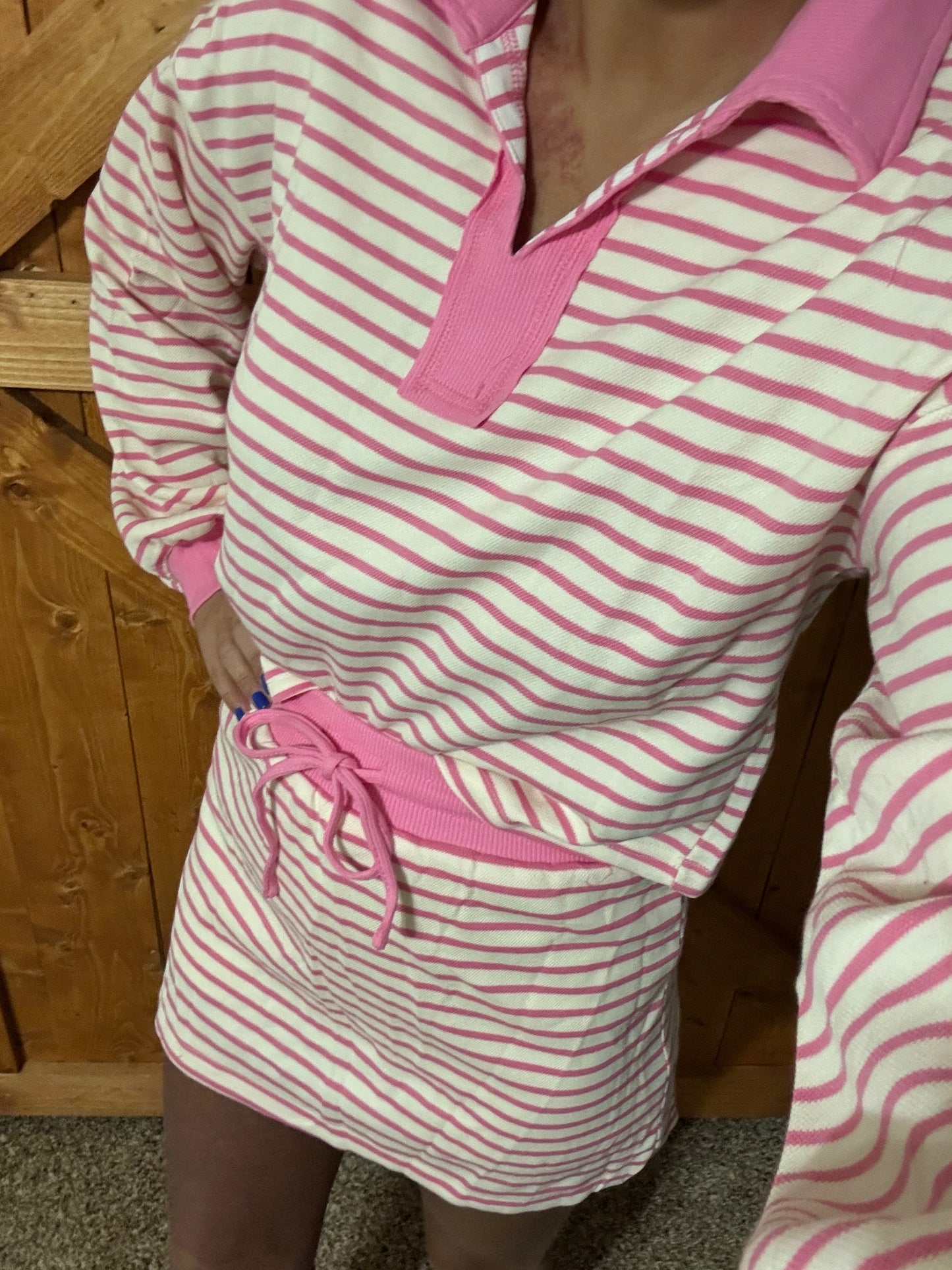 Pink Striped Skirt Set