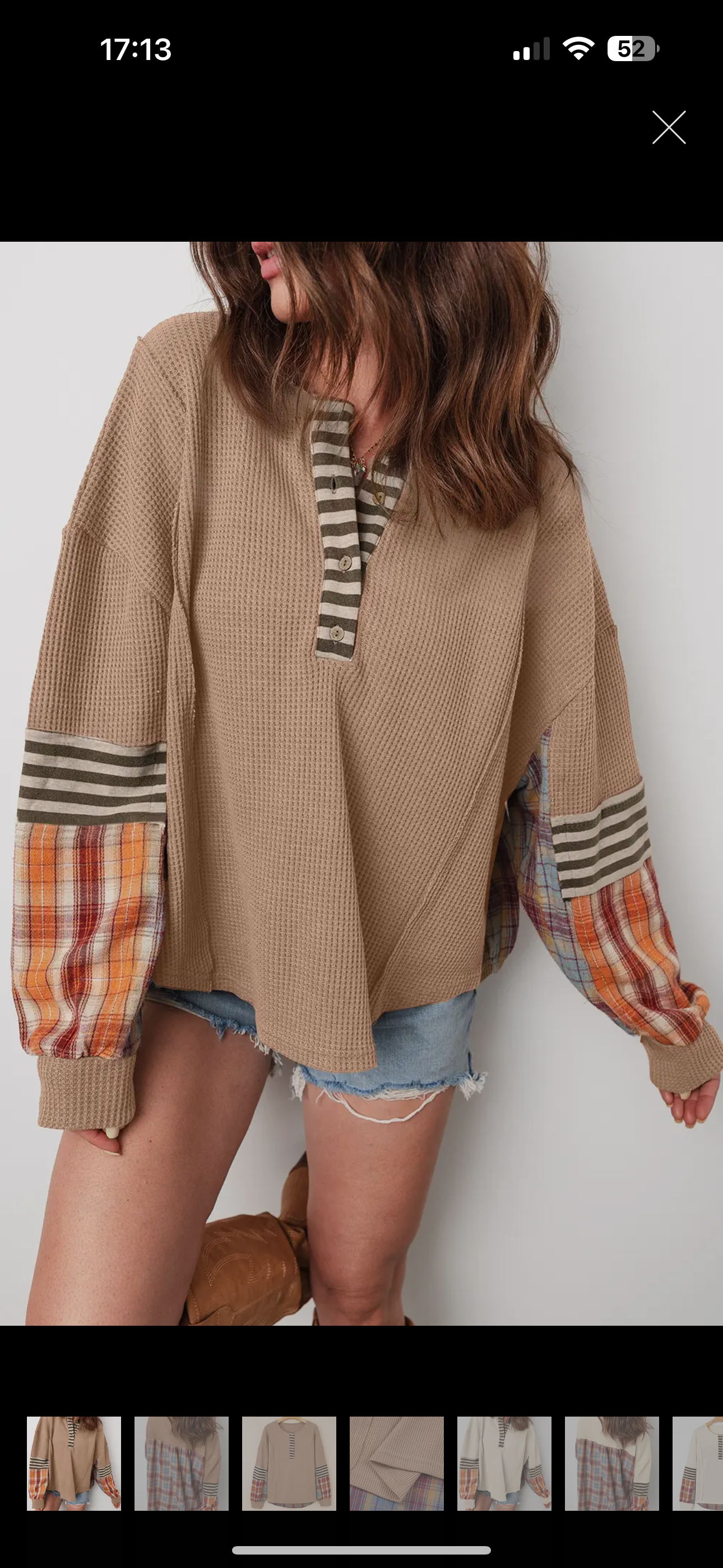Waffle Stripe Plaid Patch Henley Top