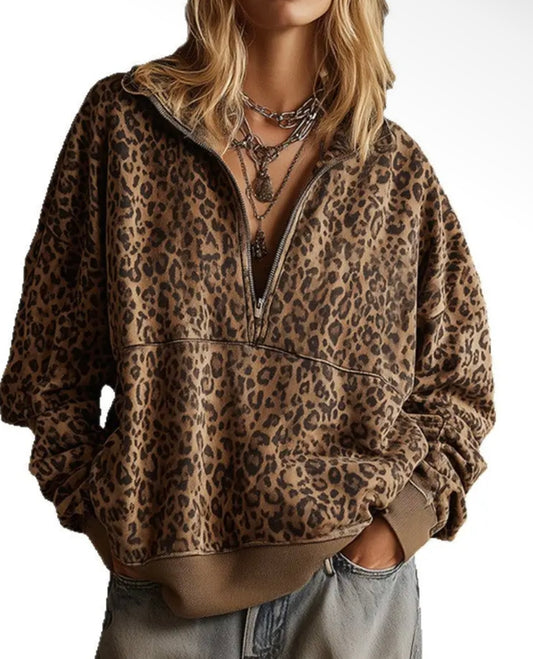 Leopard Half Zip Pullover