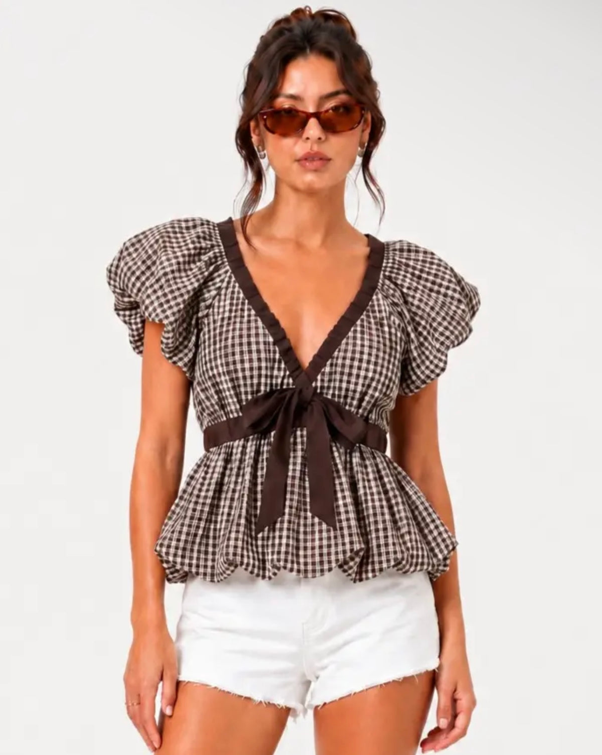 Bubble Hem Gingham Blouse